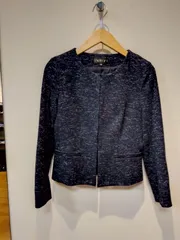 M20　INDIVI インディヴィ　ジャケット　ネイビー　ツイード　ノーカラー　36サイズ