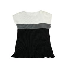中古 スペッチオ プリーツ SPECCHIO PLEATS 半袖 カットソー ボーダー柄 白 グレー 黒 レディース サイズ40