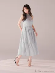 グレー[DE4318-P-2509]Lサイズあり【DEA./ディア】フリンジジャガード/ サテン/ ロング/ ワンピース/ ミモレ丈/ マキシ丈/ ミディアムドレス/ キャバドレス long