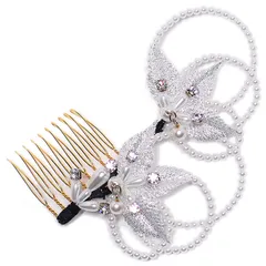 髪飾り コーム かんざし 簪 振袖 成人式 ヘッドドレス キラキラ 髪留め パール 銀 日本製 ウエディング 着物 和装 洋装 袴 黒留 訪問着 結婚式 パーティ フォーマル 銀 17404 t850　Si