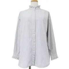 UNITED ARROWS ユナイテッドアローズ ブラウス シャツ ライトベージュ ブルー 38(M) フリルカラー 長袖 ストライプ コットン 日本製 トップス カジュアルシャツ【レディース】