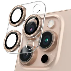 新品 カメラフィルム iPhone 16 Pro/16 Pro Max用 カメラカバー キラキラ 9H強化ガラス アルミ合金 アイフォン16プロ/16Pro Max用 カメラ保護 ピカピカ キズ防止 耐衝撃 高透過率 黒縁取り 露出オーバー防止 極薄 レンズカ