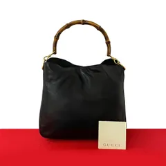 極 美品 希少品 GUCCI グッチ オールドグッチ ヴィンテージ バンブー レザー 本革 ハンドバッグ ミニ トートバッグ ブラック 黒 88375