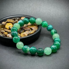 ◆ M-307 天然石ブレスレット アベンチュリン　緑縞瑪瑙　10mm    18cm