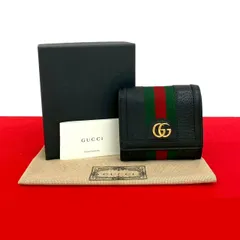 極 美品 箱 袋付き GUCCI グッチ GG マーモント オフィディア シェリーライン レザー 本革 二つ折り財布 ミニ ウォレット ブラック 25317