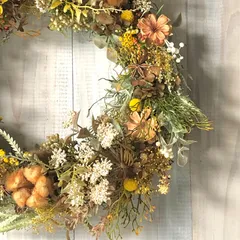 【ドライフラワーリース】コットンフラワーを使った素朴ナチュラルカラーリース