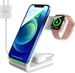 Fmlyhom 互換品WINGO TIMES ワイヤレス充電器3in1 15W急速 置くだけ充電 Apple Watch/Airpods充電対応 iphone8 /Samsung Galaxy S6以降など qi機種対応 白(白)