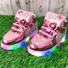 ＊新品＊　超ガーリー　光る靴　派手　リボン　ピンク　女の子　18㎝　かわいい　デコスニーカー　目立つ　ひかる靴　ラメ　エナメル　星柄　幼稚園　運動靴　靴　フォロー割　E604