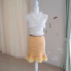 【送料込み】【受注制作OK】金魚の様なフリルニットワンピース 白×マーブルオレンジ