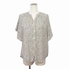 グローバルワーク GLOBAL WORK サラサラリラックスプリントブラウス レオパード S オフホワイト 黒