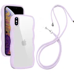【迅速発送】iPhone XS/X ケース クリア ショルダー 全面保護 人気 かわいい iphone xs/x カバー 透明 アイフォン XS/X スマホケース 薄型 軽量 首かけ 肩掛け 縄掛けケース ストラップ付き 長さ調整可能 落下防止（パープル）