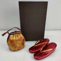 05wm11345 すずのき 和装セット 草履 バッグ 金色系、赤色系   【中古品】
