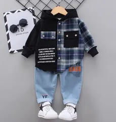 キッズ セットアップ 長袖 シャツ デニムパンツ 2点セット 韓国風 男の子 女の子 子供服 春秋 カジュアル