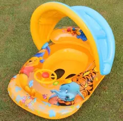 プーさん浮き輪　屋根付き 足入れ うきわ プール イエロー1-6歳 子供 プール 夏 水