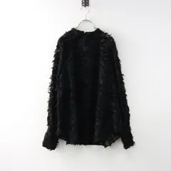 美品 2023AW スローブイエナ SLOBE IENA フリンジジャガードボリュームスリーブブラウス/ブラック シアー プルオーバー【2400014443035】