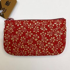 新品未使用品 甲州印伝【小銭入れ 梅柄 赤×白漆】コインケース 小物入れ 鹿革 漆型染め 海外土産 日本皮工芸品 日本製