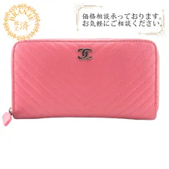 CHANEL【シャネル】 Vステッチ キャビアスキン ラウンドファスナー コインケース レザー レディース