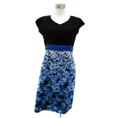 エニィスィス エニシス anySiS ワンピース ひざ丈 ノースリーブ フレンチスリーブ Vネック 無地 花柄 切替 2 マルチカラー 黒 ブラック /YS23