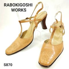 ラボキゴシワークス　サンダル　スクエアトゥ　バックル　Tストラップ　ブラウン　24.5