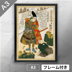 歌川国芳　「太平記英勇伝 中浦猿吉郎久吉 豊臣秀吉」　浮世絵ポスター　A3　マット　その130　【フレーム付】《JP》