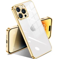 カバー メッキ加工 Pro 完全な保護 Pro 黄変防止 アイフォン14 落下防止 ファッション 透明 薄型 耐衝撃 軽量 クリア TPU 柔らかい ケース ワイヤレス充電 14 人気 iPhone 保護カバー(ゴールド)