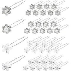 フラワーヘアピンU字型 髪飾り用 髪飾り【40個セット】パールピン 結婚式 着物 成人式 卒業式 ヘアアクセサリー 普段使い 花 パール