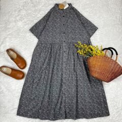 新品 ギャザーワンピース 花柄 コットン グレー M L