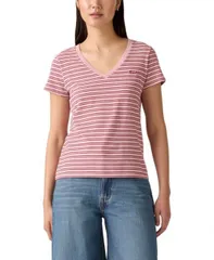 【送料無料】 リーバイス レディース Tシャツ トップス Women's Perfect Cotton V-Neck Short-Sleeve T-Shirt Clara Stripe Zephyr