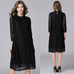 新品 未使用 L サイズ ブラック レース ドレス 結婚式 お呼ばれ ワンピース 長袖