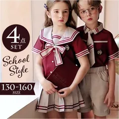 ☆ 150cm ☆ セットアップ キッズ 学園制服 幼稚園 制服 学園制服 こども 子供 キッズ 半袖ブラウス トップス スカート パンツ ダンス衣装 パフォーマンスウェア 通園 通学 ジュニア 女の子 男の子 シンプル オシャレ かわいい イギリス風