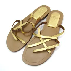 ザラ フラットサンダル ストラップ 靴 レディース 38サイズ ゴールド×ベージュ ZARA 【中古】