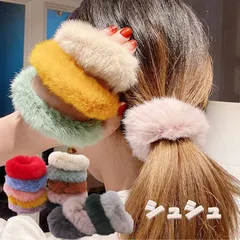 6FH006ヘアゴム シュシュ フワフワ フェイクファー キッズ ヘアアクセ