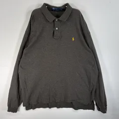 古着 90's/90年代 ポロバイラルフローレン Polo by Ralph Lauren 長袖 ポロシャツ ロゴ 刺繍 大きいサイズ 2ボタン XL  ダークグレー 無地 メンズ