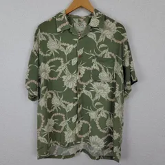 EAST WOODS イーストウッズ アロハシャツ 半袖 花柄 総柄 アースカラー グリーン Lサイズ メンズ 古着 アメカジ