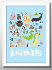 09840可愛い動物たち アニマルズ 動物園 A3 サイズ ポスター アート おしゃれ 絵画 インテリア 北欧 イラスト マット紙 艶消し アートパネル 額 フレーム デザイン 壁掛け ギフト 新築祝い ディスプレイ 