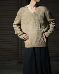 1990s Polo by Ralph Lauren silk cable knit oversized ラルフローレン 90年代 シルク 絹 オーバーサイズ ケーブル ニット セーター ベージュ 2XL