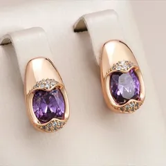 【14KGP】パープル 紫 オーバル 大粒ジルコンピアス