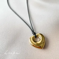 ブラックロープ　ハートネックレス　ゴールドL