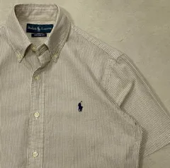 美品 POLO RALPH LAUREN SEERSUCKER ボタンダウンシャツ MOCHA WHITE STRIPE