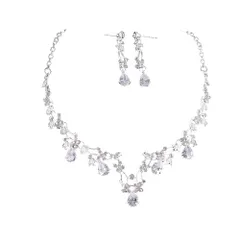『数量限定』 クリスタル ジルコニア フラワー ブライダル キラキラ アクセサリー セット ロングピアス ピアス 花嫁 誕生日 ネックレス クリスマス ウエディング プレゼント [misaki] (ピアス+ネックレス)