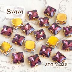 【 10個 】 8mm ガラス製 スクエアストーン ビジュー カボション ワインレッド