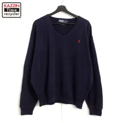 90s vintage RALPH LAUREN ワンポイント Vネック コットン ニットセーター メンズ 表記Lサイズ