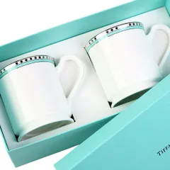 【名入れ対応可】ティファニー TIFFANY＆Co 磁器 マグカップ ペアマグカップ プラチナ ブルー バンド マグカップ ボーンチャイナ (名入れなし) [名入れなし]