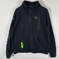 古着 ナイキ NIKE スウェット ハーフジップ トレーナー プルオーバー  ワンポイントロゴ スリーブプリント M  ブラック メンズ