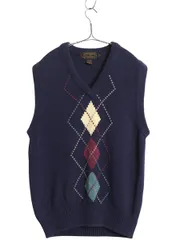【お得なクーポン配布中!】 80s エディーバウアー コットン ニット ベスト メンズ M 古着 ヴィンテージ Vネック セーター 重ね着 アーガイル プルオーバー リブ編み 紺