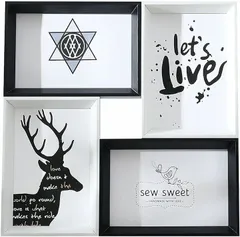 MORY TRADE morytrade 絵葉書フレーム 写真立て おしゃれ額縁 北欧風 フォトフレーム 4連 正方形( ホワイト＆ブラック,  294x294mm)