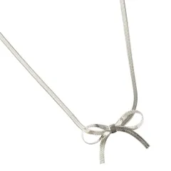 【シルバー×ワンサイズ】[Cream dot. クリームドット公式]ネックレス レディース ステンレス 金属アレルギー つけっぱなし サージカルステンレス ショート 平スネークチェーン リボン チェーン チョーカー 大人 シンプル