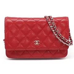 シャネル CHANEL ショルダーバッグ チェーンウォレット AP0250 レッド グレインドカーフスキン シルバー金具 【中古】