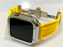 シルバーイエロー＠カスタム セット アップルウォッチバンド ラバーベルト Apple Watch カバー ケース メンズ レディース 38mm 40mm 41mm 42mm 44mm 45mm46mm49mm ウルトラ　ultra