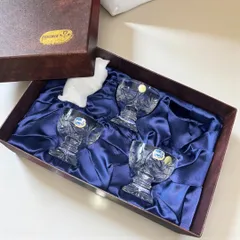 某有名オークション買入 ボヘミアクリスタル 箱付き 未使用品 杯 ゴブレット 3客 アンティーク 希少